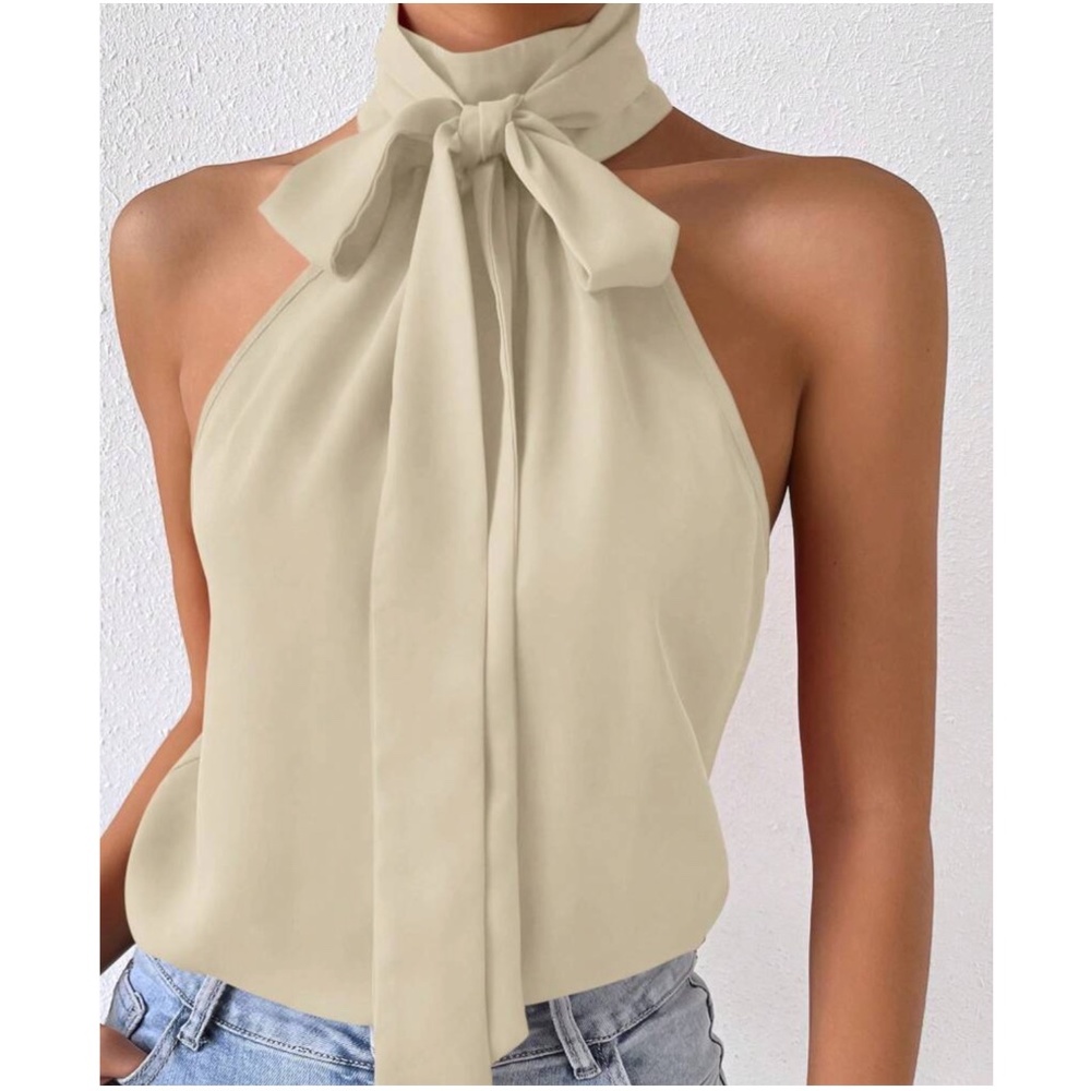 Luxe Neck Tie Halter Tank Top - Picture 4 of 10